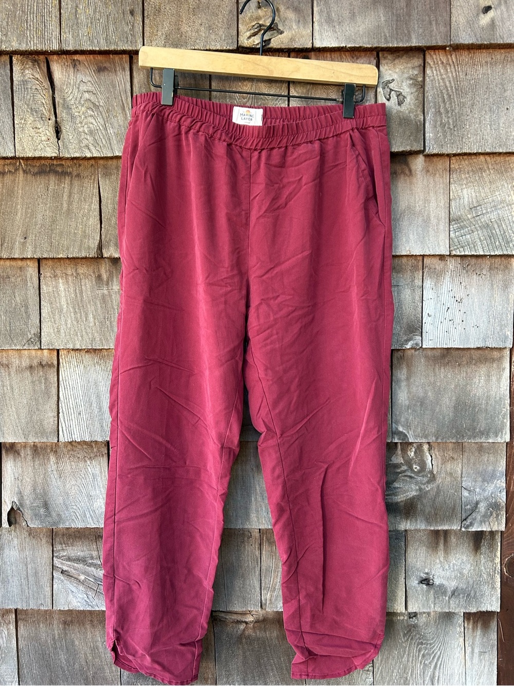 Marine Layer Burgundy Allison Lightweight Elastic Waist Pants with Tulip Hem